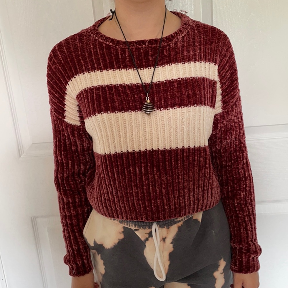 Maroon and white striped sweater